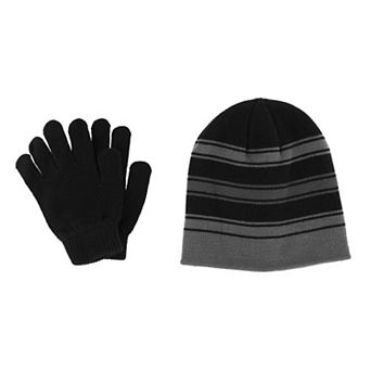 Grand Sierra Kids' 8-12 Striped 2 pc Winter Beanie and Glove Set