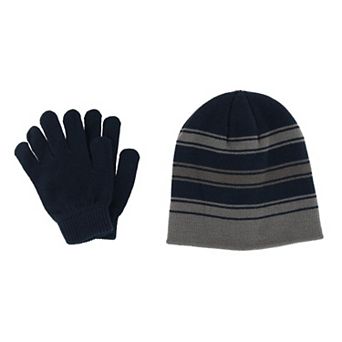 Grand Sierra Kids' 8-12 Striped 2 pc Winter Beanie and Glove Set