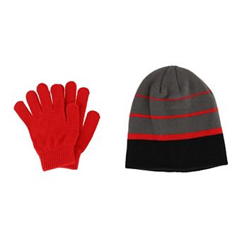 Grand Sierra Kids' 8-12 Striped 2 pc Winter Beanie and Glove Set
