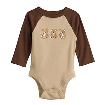 Baby Girl Jumping Beans® Long Sleeve Bear Print Raglan Bodysuit