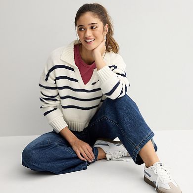 Juniors' SO® Notch Neck Pullover Sweater