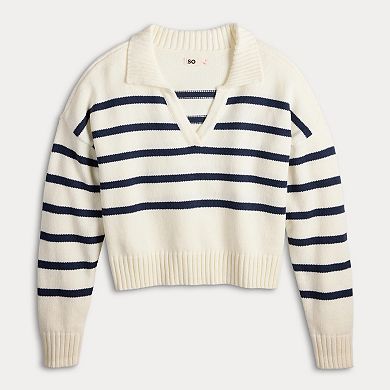 Juniors' SO® Notch Neck Pullover Sweater