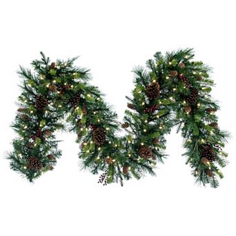 Vickerman 9-ft. Artificial Cibola Mixed Berry Garland with Warm White LED Lights