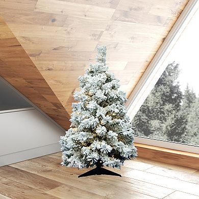 Vickerman 36-in. Artificial Flocked Alaskan Pine Christmas Tree with Warm White LED Lights