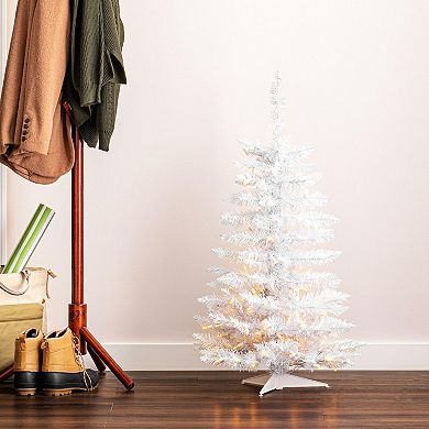 Vickerman Artificial Sparkle White Spruce Christmas Tree with Warm White LED Lights - 3.5-ft.
