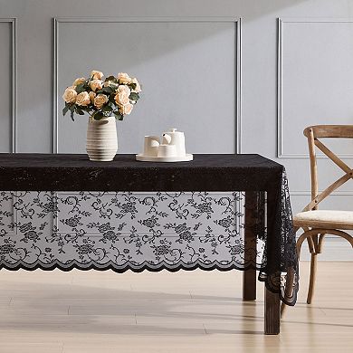 HLC.ME Harper Floral Lace Fabric Tablecloth, Wrinkle Resistant Lace Fabric Table Cloth Rectangle