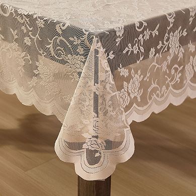 HLC.ME Harper Floral Lace Fabric Tablecloth, Wrinkle Resistant Lace Fabric Table Cloth Rectangle