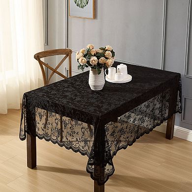 HLC.ME Harper Floral Lace Fabric Tablecloth, Wrinkle Resistant Lace Fabric Table Cloth Rectangle