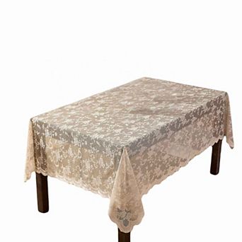HLC.ME Harper Floral Lace Fabric Tablecloth, Wrinkle Resistant Lace Fabric Table Cloth Rectangle
