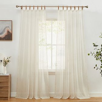 HLC.ME Lena Burlap Flax Linen Semi Sheer Light Filtering Window Tab Top Thick Curtains Panels, Pair