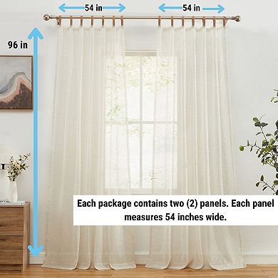HLC.ME Lena Burlap Flax Linen Semi Sheer Light Filtering Window Tab Top Thick Curtains Panels, Pair