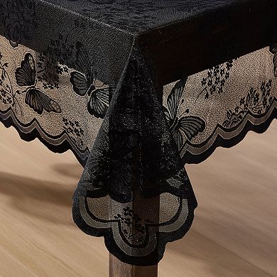 HLC.ME Butterfly Patterned Floral Lace Fabric Tablecloth, Wrinkle Resistant Table Cloth Round Tables