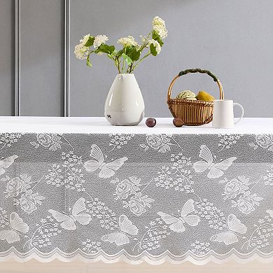 HLC.ME Butterfly Patterned Floral Lace Fabric Tablecloth, Wrinkle Resistant Table Cloth Round Tables