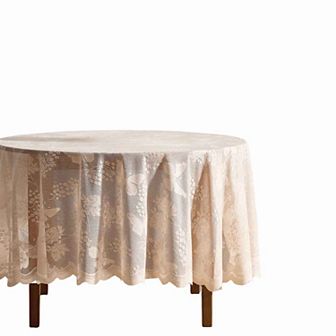 HLC.ME Butterfly Patterned Floral Lace Fabric Tablecloth, Wrinkle Resistant Table Cloth Round Tables