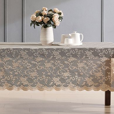 HLC.ME Harper Floral Lace Fabric Tablecloth, Table Cloth Round Tables, Wrinkle Resistant, Patterned