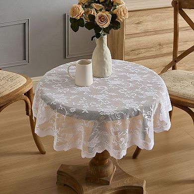 HLC.ME Harper Floral Lace Fabric Tablecloth, Table Cloth Round Tables, Wrinkle Resistant, Patterned