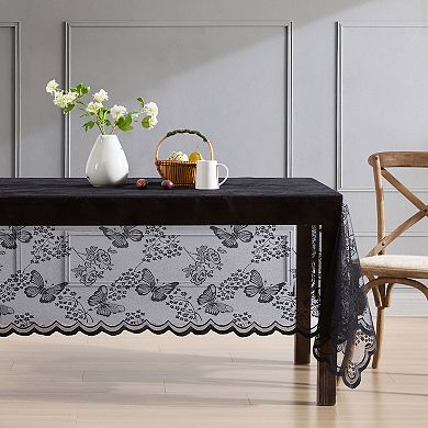 HLC.ME Butterfly Patterned Floral Lace Fabric Tablecloth, Wrinkle Resistant Table Cloth Rectangle