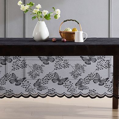 HLC.ME Butterfly Patterned Floral Lace Fabric Tablecloth, Wrinkle Resistant Table Cloth Rectangle