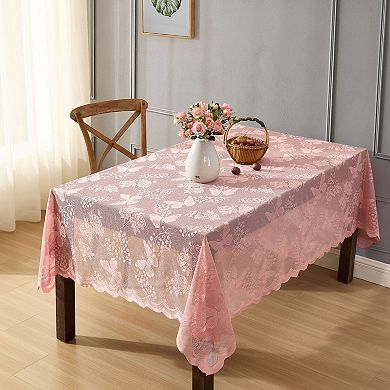 HLC.ME Butterfly Patterned Floral Lace Fabric Tablecloth, Wrinkle Resistant Table Cloth Rectangle