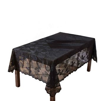 HLC.ME Butterfly Patterned Floral Lace Fabric Tablecloth, Wrinkle Resistant Table Cloth Rectangle