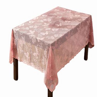 HLC.ME Butterfly Patterned Floral Lace Fabric Tablecloth, Wrinkle Resistant Table Cloth Rectangle