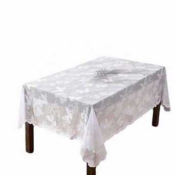 HLC.ME Butterfly Patterned Floral Lace Fabric Tablecloth, Wrinkle Resistant Table Cloth Rectangle