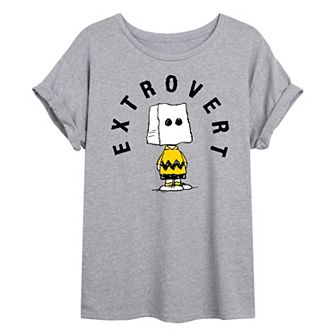 Juniors' Peanuts Charlie Brown Extrovert Oversized Tee