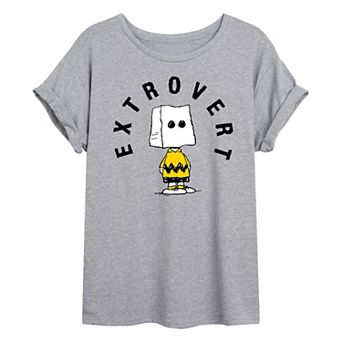 Juniors' Peanuts Charlie Brown Extrovert Oversized Tee