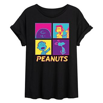 Juniors' Peanuts Pop Art Grid Oversized Tee