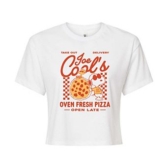 Juniors' Peanuts Joe Cool's Oven Fresh Pizza Cropped Tee