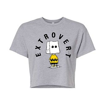 Juniors' Peanuts Charlie Brown Extrovert Cropped Tee