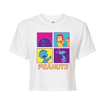 Juniors' Peanuts Pop Art Grid Cropped Tee