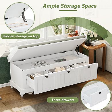 Merax Classic Storage Bench with Cushioned Seat and Three Drawers