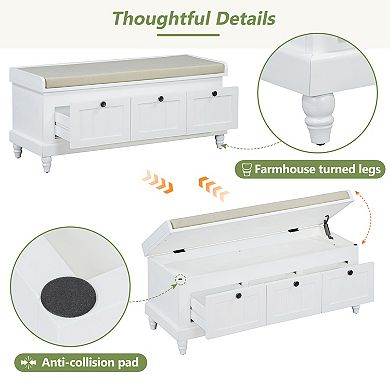 Merax Classic Storage Bench with Cushioned Seat and Three Drawers