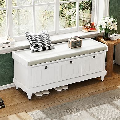 Merax Classic Storage Bench with Cushioned Seat and Three Drawers