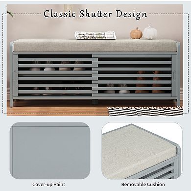 Merax Distressed Shutter Storage Bench with Acacia Veneer