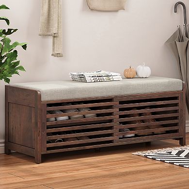 Merax Distressed Shutter Storage Bench with Acacia Veneer