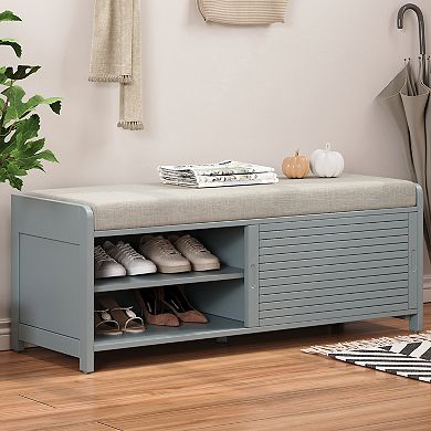 Merax Distressed Shutter Storage Bench with Acacia Veneer