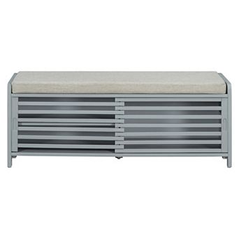 Merax Distressed Shutter Storage Bench with Acacia Veneer