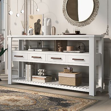 Merax Modern Console Table Sofa Table for Living Room with 4 Drawers and 2 Shelves