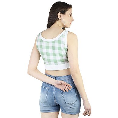 Women's Scoop Neck Sleeveless Checks Casual Crop Top