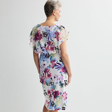 Women's Studio Connection Sheer Overlay Flutter Sleeve Midi Dress
