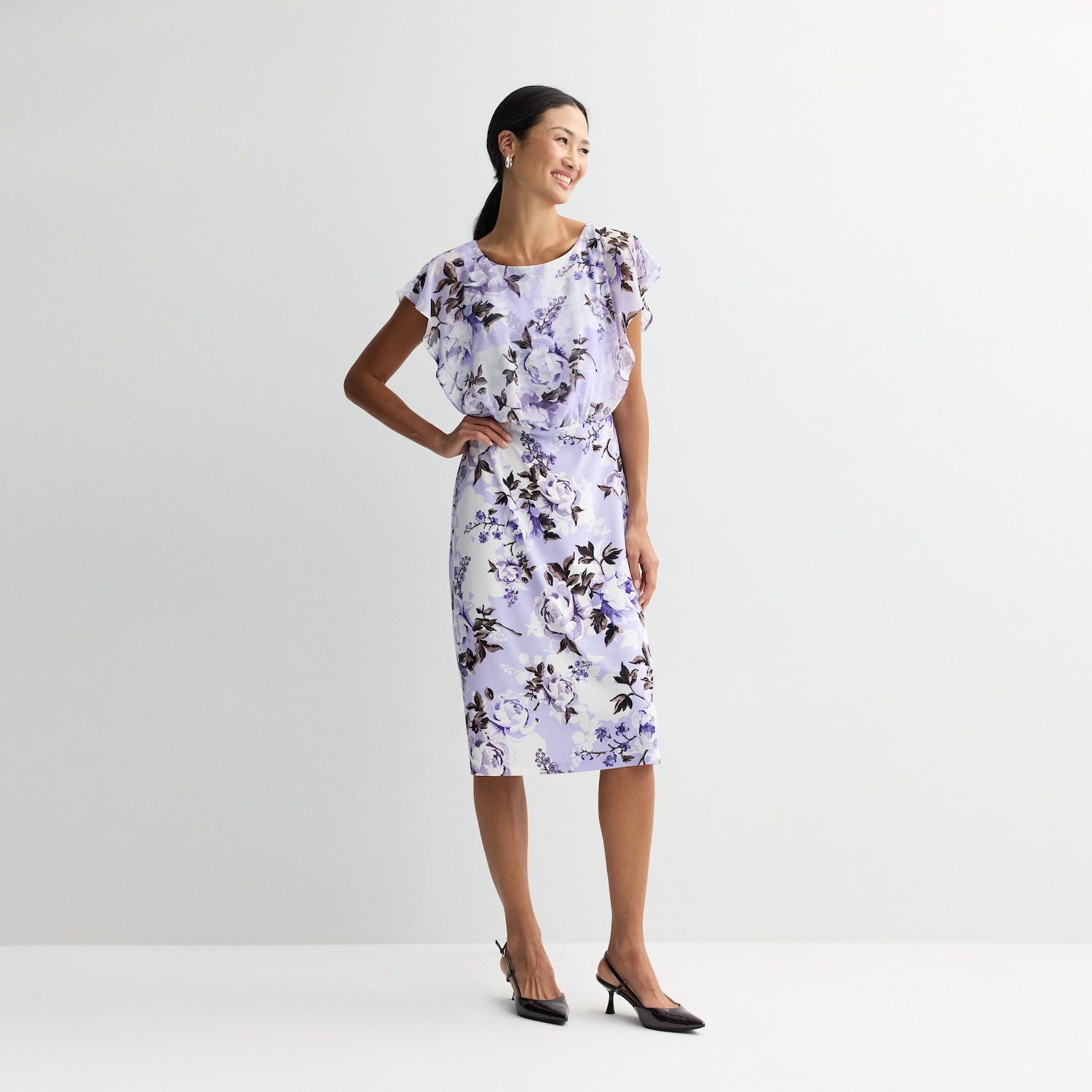 Женские платья Studio Connection Sheer Overlay Flutter Sleeve Midi Dress