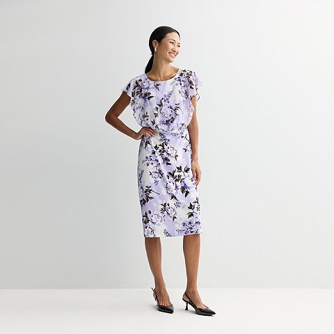 Женские платья Studio Connection Sheer Overlay Flutter Sleeve Midi Dress