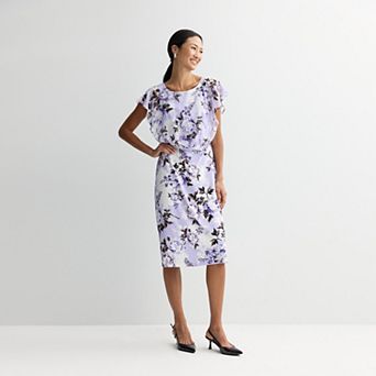 Women's Studio Connection Sheer Overlay Flutter Sleeve Midi Dress