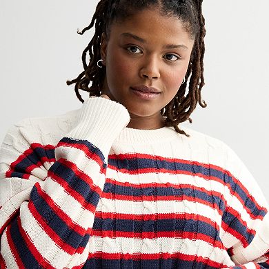 Juniors' Plus Size SO® Cable Knit Tunic Sweater