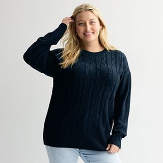 Juniors' Plus Size SO® Cable Knit Tunic Sweater