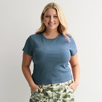 Juniors' Plus Size SO® Thermal Baby Tee