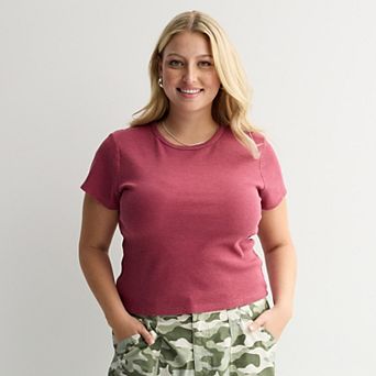 Juniors' Plus Size SO® Thermal Baby Tee