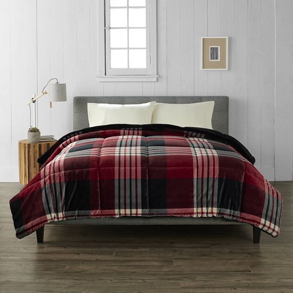 Cuddl Duds® Cozy Soft Reversible Comforter - Red Black Plaid (KING)